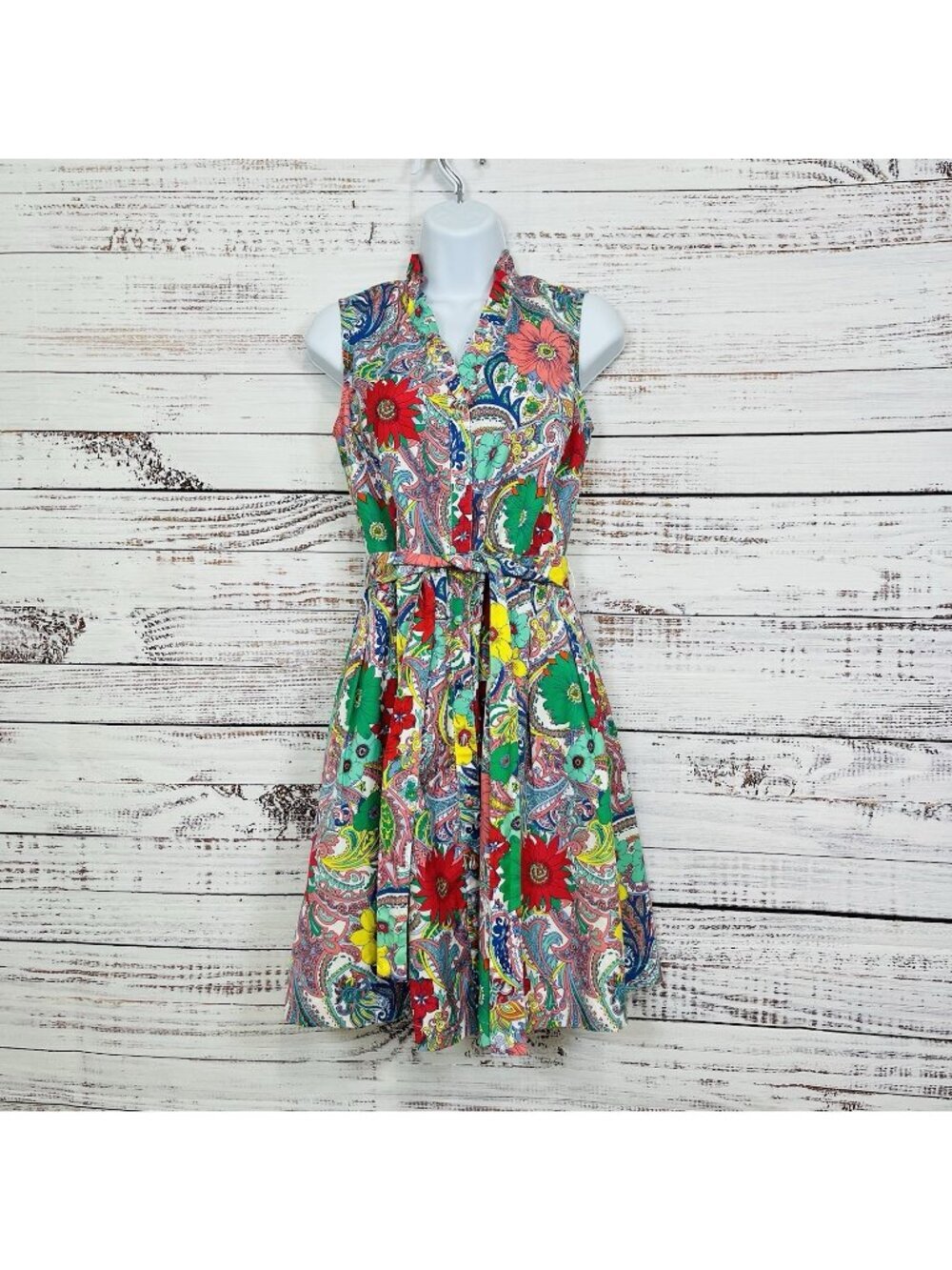 Talbots Multicolor Paisley Floral V Neck Sleeveless Dress